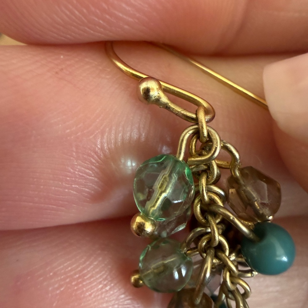 Vintage Italian Cluster Drop Chandelier Earrings Blue Topaz Teardrop Gem Beads - Picture 6 of 6